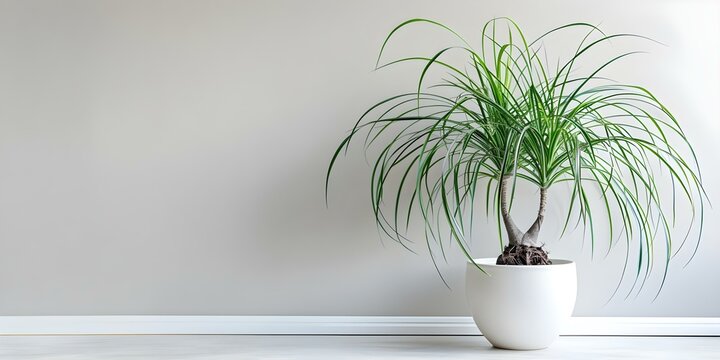 Ponytail palm Beaucarnea recurvata in white pot against white background. Concept Indoor Plant Photography, Succulent Plants, White Background, Houseplant Decor, Ponytail Palm