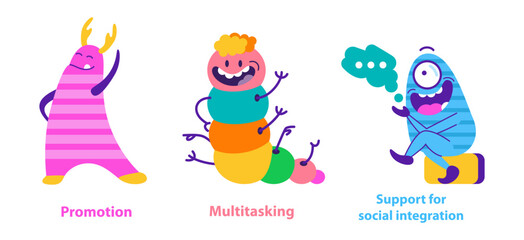 monster helpers. Flat Vector Illustration