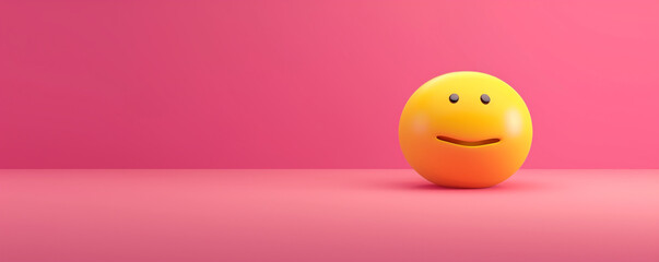 A minimalist 3D  of a single yellow lovestruck emoji on a solid fuchsia background.