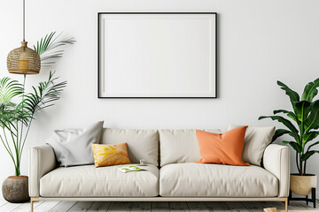 Mockup frame in living room interior 3d render