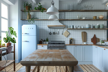 Home mock up cozy modern kitchen interior background 3d render