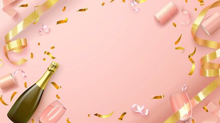 Sparkling Elegance: Champagne Bottle on Pink Background