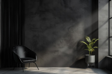 Modern dark home interior background wall mock up 3d render