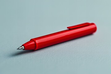 A red pen laying on table