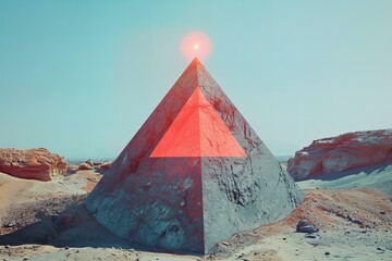 Pyramid in the desert with a red light on top - Powered by Adobe
