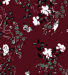 Floral seamless pattern with big flowers and  Vector illustration.