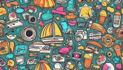Fototapeta premium 'Summer Doodle Pattern Seamless Vacation Colorful'