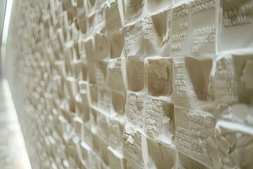 A wall covered with various papers