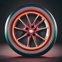 Obraz premium Car tire radial wheel metal alloy on isolated on black background illustration generative AI