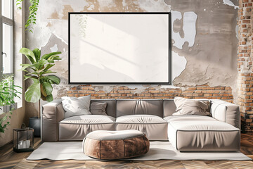 Mockup frame close up in living room interior background 3d render