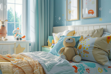 Cozy children room interior home mockup 3D render