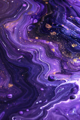 Cosmic Galaxy-Themed Fluid Art with Purple Hues and Golden Specks