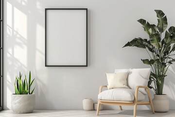 Poster frame mockup in modern home interior background 3d render