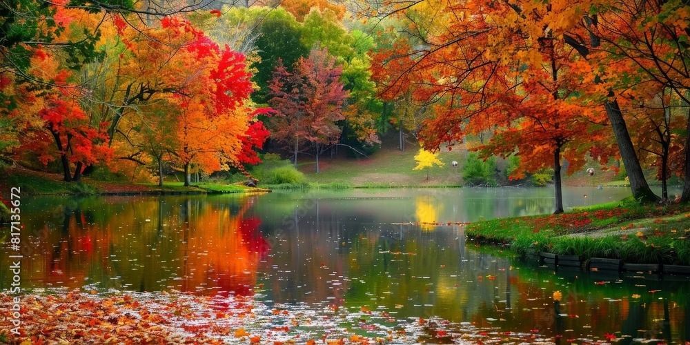 Sticker fall landscape with vibrant colors