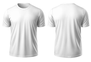 Set of white t-shirt round neck front, back view, png isolated background