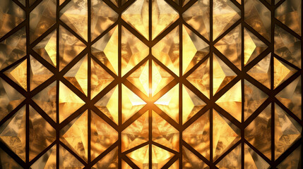 A gold and silver patterned background with a sun shining through the triangles. The sun is the main focus of the image, and the patterned background adds a sense of depth and texture