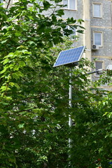 solar panel for lantern  on the street in the city