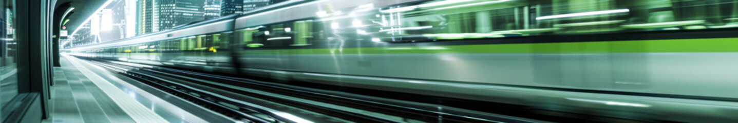 Fototapeta premium Futuristic High-Speed Train in Metallic Green Blurring Motion
