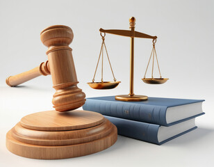gavel, libra and law books 3d rendered 