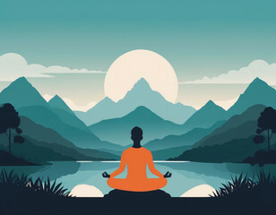 Meditative Silhouette by the Lake at Sunrise