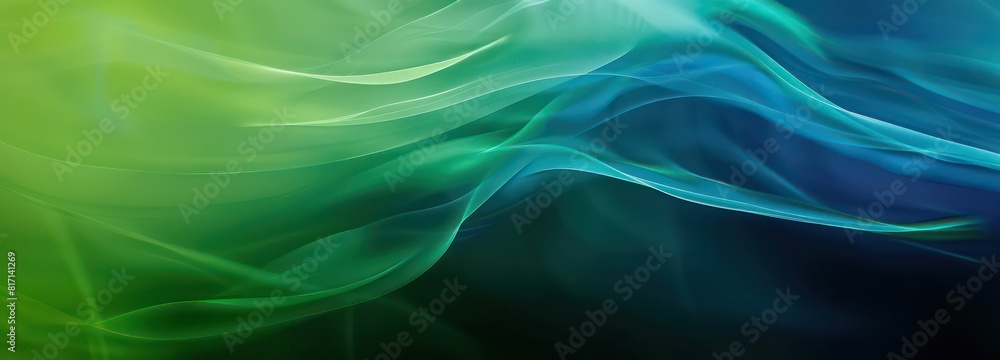 Wall mural banner with a gentle green and blue waves on a gradient background