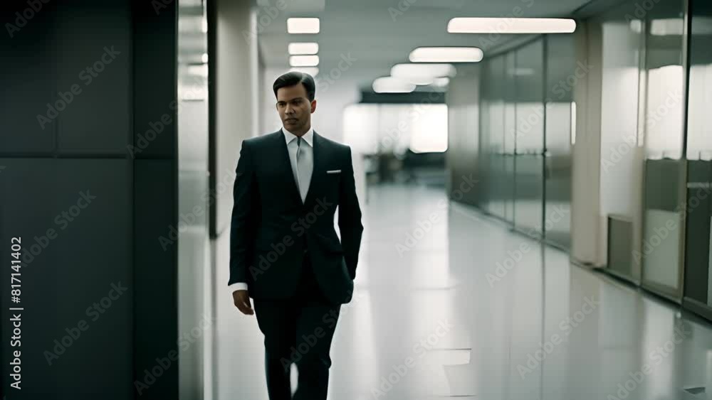 Aufkleber Man in Suit Standing in Hallway Generative AI