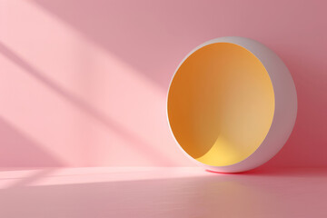 Minimalist 3D Chat Bubble Design with Vibrant Yellow Circle on Pink Background