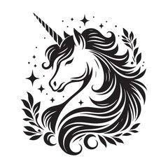 Unicorn Silhouette, Unicorn Black and White Vector Art, Fairytale Unicorn Silhouette:, Artistic Unicorn Silhouette,  unicorn PNG IMAGES