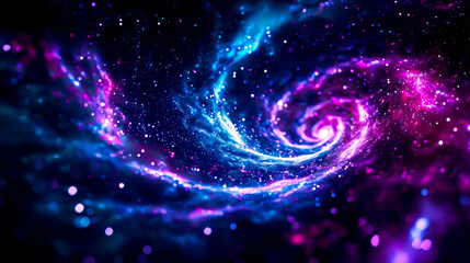 Obraz premium A spiral galaxy with blue and purple swirls. The galaxy is filled with stars and is surrounded by a dark background. The colors of the galaxy create a sense of wonder and awe