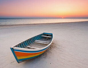 boat on the beach at sunset