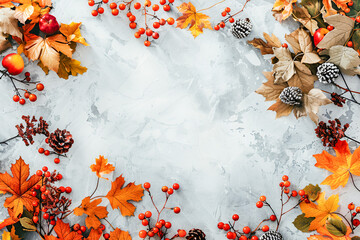 Autumn leaves making a border, copy space