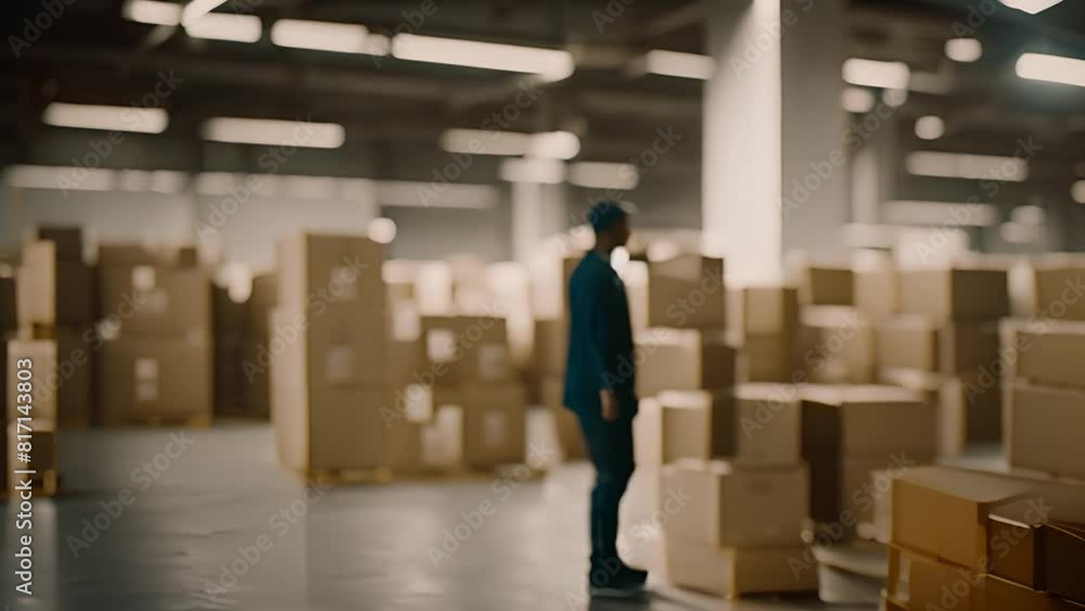 Aufkleber man picking up boxes in a warehouse generative ai