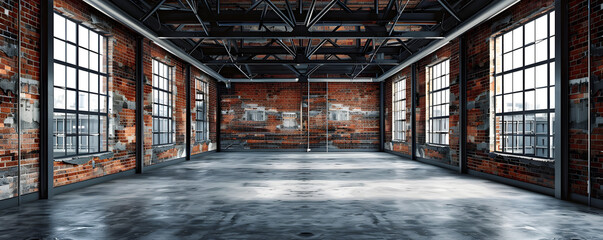 Modern industrial loft with exposed brick and large windows