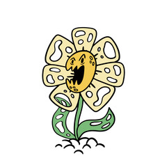 Angry chamomile flower character cartoon. Vector illustration isolated on white.