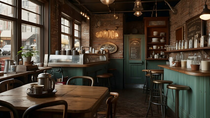 Cozy vintage-style coffee shop interior