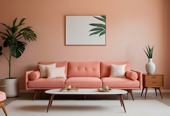 Modern Comfort: Neutral Chairs and Cozy Sofa in a Double-Height Bedroom with Stunning Poster Light Coral