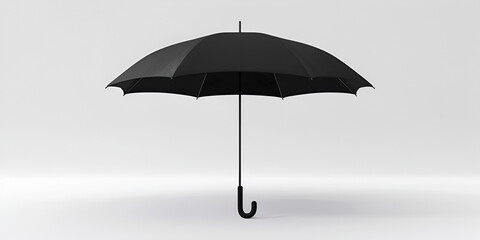Black umbrella with a golden handle on a transparent background, Black umbrella with a Black handle. 
