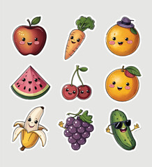 Favorite Fruits Printable Stickers Vector illustration set