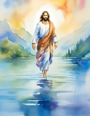 Jezus chodzący po wodzie ilustracja