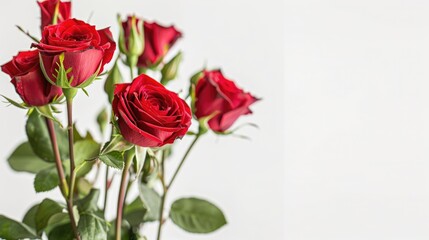 A stunning red rose bouquet stands out against a crisp white background