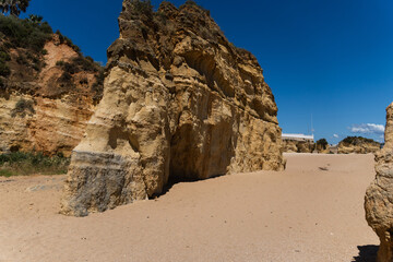 Praia da Batata beach of Ponta da Piedade in the Algarve, Portugal. Natural features, cliffs and...