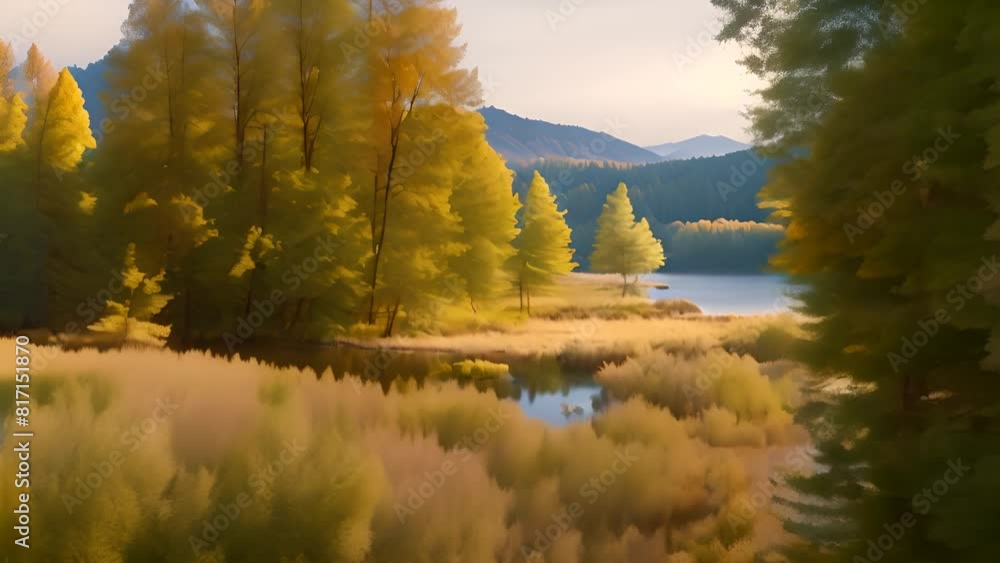 Aufkleber lake with trees and river in background generative ai