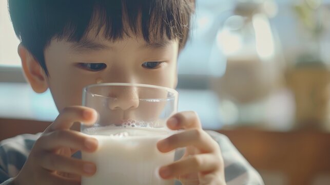 A captivating conceptual image for World Milk Day features a close up shot of an Asian boy enjoying a refreshing glass of milk aimed at promoting the healthy habit of drinking milk