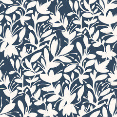 Black and white seamless pattern with flowers.  Vector