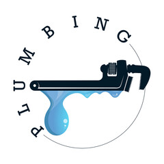 Plumbing key with water drops, symbol for plumbing repair