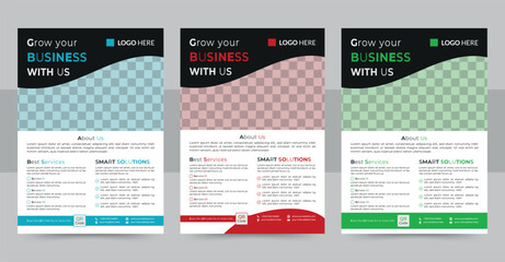 Corporate Editable 3 Colors of design but editable to any color, modern corporate flyer design template. Graphic design layout with triangle graphic elements and space for photo background