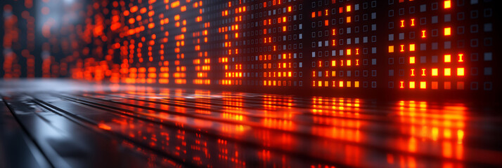 abstract background of orange colored lights on a wall