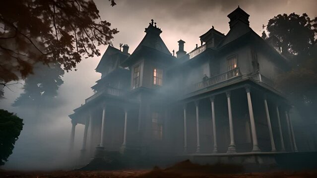 Haunted House in Woods With Smoke Generative AI