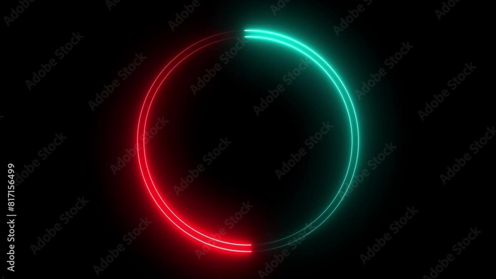 Poster a circular neon frame made of two moving neon lights. empty frame electric power round border glowin