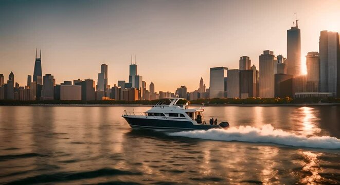 Boat sailing through Chicago.